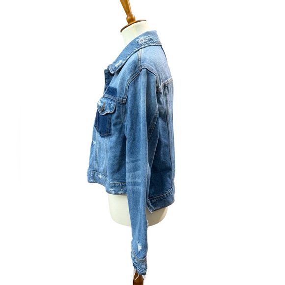 Hidden Jeans Cropped Denim Jacket Small Distressed Blue Trucker Cotton - Picture 5 of 11